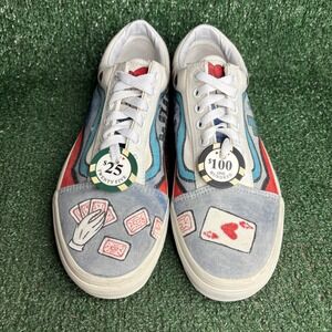 NEW Vans Old Skool Custom Hand-Painted Gambling Sneakers White Men 9 Womens 10.5